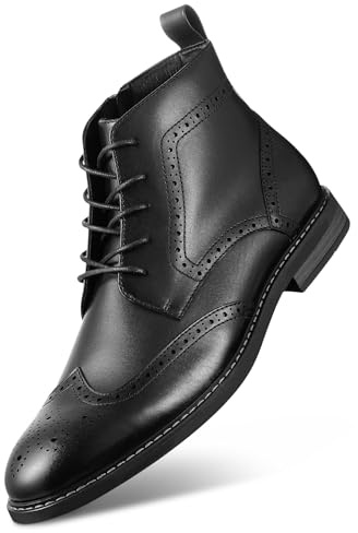 FUNROMAN Men's Dress Boots, Wingtip Brogue Ankle Boots with Side Zipper for Business Casual M03 Black 8.5
