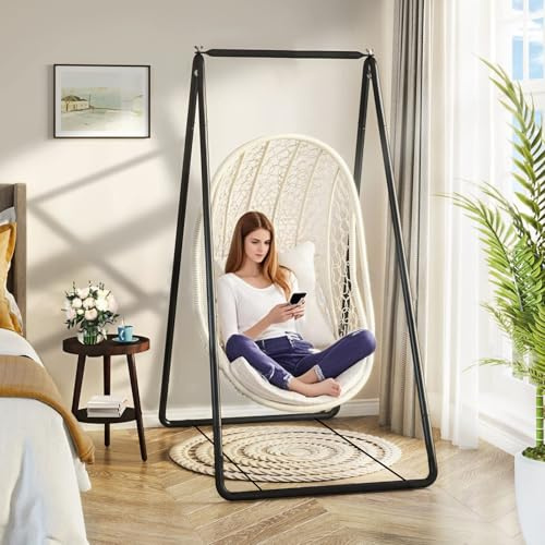 Support de Fauteuil Suspendu en Métal A-Shape – Hamac sur Pied pour Fauteuil Œuf ou Chaise Suspendue Intérieur Extérieur, Balancelle de Jardin Stable et Antidérapante, Structure Solide Charge Lourde 1