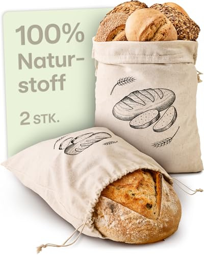 Praknu Set di 2 Sacchetti per Pane Riutilizzabili – Sacchetto di Lino 30x40 cm – Salvafreschezza Senza Plastica – Tecido Spesso per Panificati e Brioches