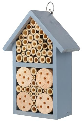 Veemoon Casita de Madera Pintada para Jardín Nido de Abeja Colmena Exterior Azul 1 Unidad Refugio Seguro para Insectos y Abejas Terraza y Huerto