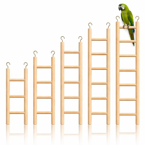 5 PCS Wooden Bird Ladder, Bird Ladders for Cage with 3 4 5 6 7 Steps | Natural Wood Hanging Birds Climbing Ladders for Parrot Hamster Cockatoo Lovebird Birds Cage Accessories