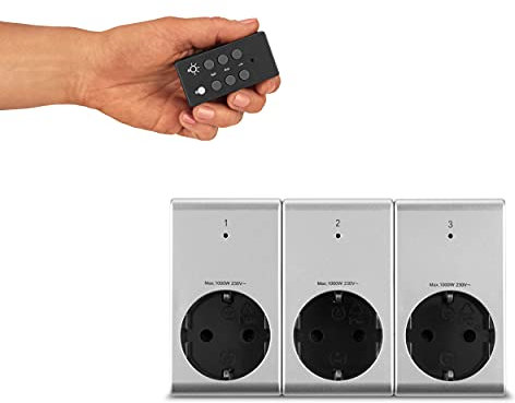 REV Funksteckdosen, Fernbedienung, bis 25m,1000W/St., silbern
