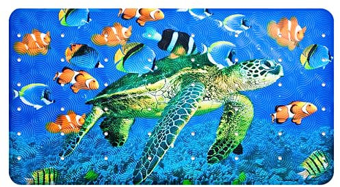 Yolife Tapis de bain antidérapant pour enfant - 37 x 68 cm - Avec ventouses et trous de drainage - Motif tortue