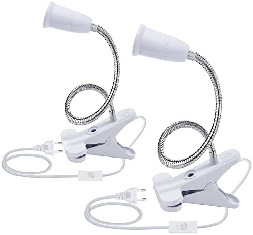 2PCS Base de Lampe de Table à LED E27 Douille d’ampoule à Pince Base de Support de Lampe à Col de Cygne Base Clip de Lampe pour Table avec Interrupteur 360° Lampe Prise pour Lecture,Maquillage