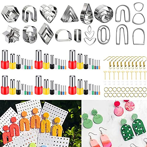 AIFUDA 134 Pcs Polymer Clay Cutters, 16 Shapes Clay Earring Cutters with 48 Circle Shape Cutters Moulds and 50 Earring Accessories for Polymer Clay Jewelry and Earrings Making