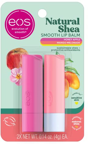 eos Natural Shea Lip Balm, Honey Apple & Mango Melonade, All-Day Moisture, Lip Care Products, 0.14 oz, 2-Pack