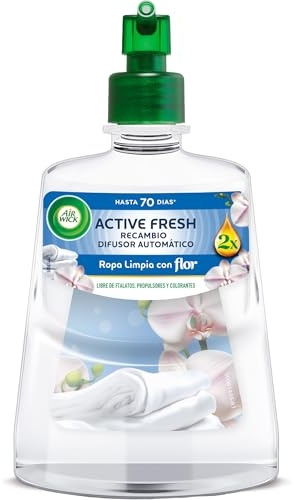 Air Wick Active Fresh Spray Ambientador para Casa, Automatico, sin Aerosol, con Aroma a Ropa limpia con Flor, Recambio, 228 ml