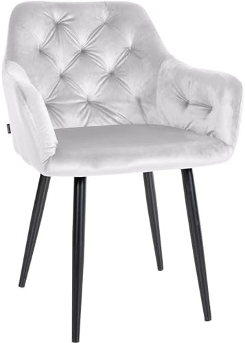 CLP Esszimmerstuhl Stanley I Samt I Gesteppter Polsterstuhl I Küchenstuhl Mit Bodenschonern, Farbe:grau