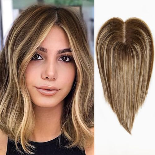 EMMOR Toupets per donne in capelli naturali, fatti al 100% a mano con base in pizzo svizzero, misura 3,5 pollici x 4 pollici, lunghezza di 12 pollici.