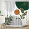 ASDCXZ Boho Duschvorhang 165x180 cm, Modern Abstrakt Kunst Boho Style Braun Sonne Grün Blätter Weiß Bad Waschbar Duschvorhänge Polyester Textil Wasserdicht Badevorhang für Badewanne mit 12 Haken