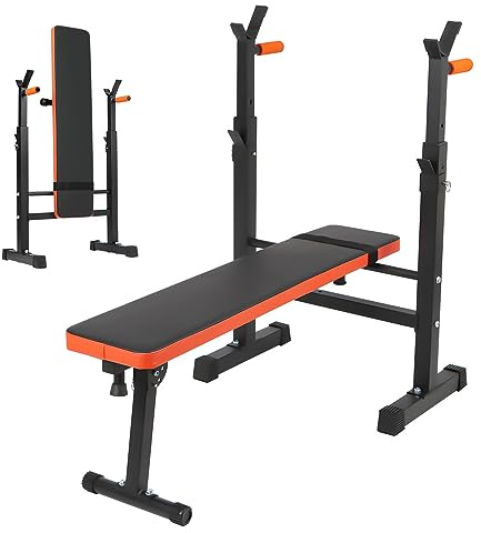 Panana Adjustable Weight Bench for Home Gym, Foldable Incline Decline Workout Bench with Adjustable Barbell Height, Multi-Purpose Exercise Lift Bench with Barbell Rack