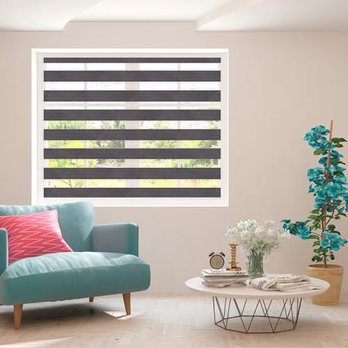 Zebra Blind - Day and Night Roller Blinds, Elegant and Durable Zebra Roller Blinds for Bedroom, Kitchen, and Office, Easy to Clean, 150 cm Drop, Anthracite Grey, 55cm Width