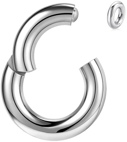 BodyAce F136 Anillos de Titanio con Bisagras para Tabique Nasal, 2G 4G 6G 8G 10G 12G Segmento Grande Clicker Anillo PA, Anillo BCR Negro Pendientes Calibre Aro Negro Joyería Corporal, Titanio, otros