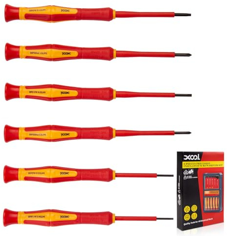 XOOL 1000V Isoliertes Präzisions-Schraubenzieher-Set, 6-teilig mit Magnetspitzen Phillips und Schlitz, VDE-zertifiziert für Elektroarbeiten