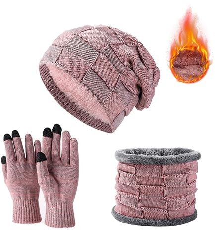 JXCTNNU Cappello Sciarpa Guanti Set Invernale Berretto Cappelli Invernali Invernale Scaldacollo Guanti Touch Screen Uomo Donna 3in1 Kit Accessori Caldi Cappello Sciarpa Guanti