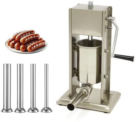 Poussoir à Saucisses Manuel Vertical 3L – Acier Inox – 4 Tubes de Remplissage – 2 Vitesses – Idéal pour Saucisses et Merguez – Usage Professionnel et Domestique