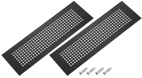 PATIKIL Rejilla para puerta de 14 x 3 pulgadas, 2 piezas de rejilla de aluminio con agujeros en forma de diamante y tornillos de montaje, color negro para puertas de armario o vestidor