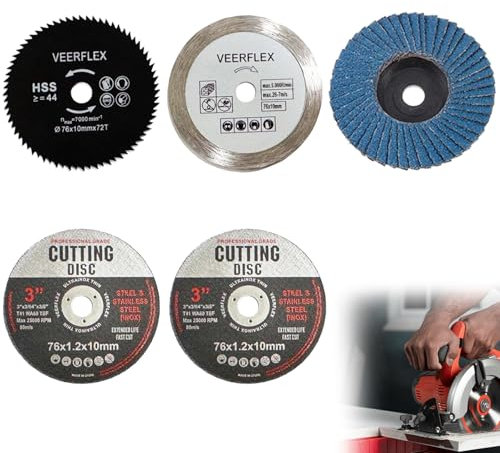 Disco da taglio da 76 mm, 5 per smerigliatrice angolare, con foro da 10 mm, per tagliare metallo, pietra, legno, plastica