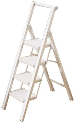 Escabeau Portable, escabeau de sécurité pour Monter Les escaliers, escabeau Pliable Portable, pédale Large antidérapante, marches en Acier Massif, Rouge (Blanc)