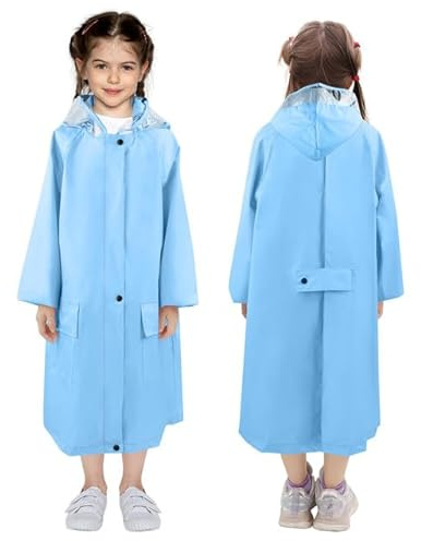 LAMA Chubasquero para niños, poncho de lluvia para niñas, chaqueta ligera para niños, chaqueta de lluvia reutilizable con capucha y cubierta de mochila, chubasquero para bicicleta, senderismo, camping