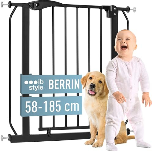 ib style Cancelletto per Bambini di Sicurezza Berrin 58-185 cm - Scale e Porte, Senza forature, Metallo, 90° Stop, Anche per Cani e Animali Domestici, Nero, 58-66 cm