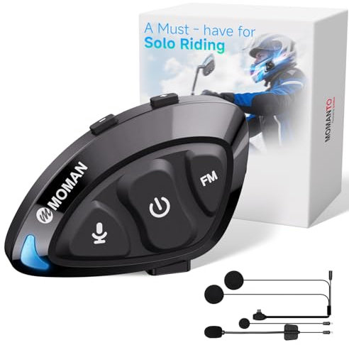 Moman Headset für Motorradhelm-Ultraleicht, RS-S Motorrad Headset mit HI-FI Lautsprecher Geräuschunterdrückung/FM-Radio/KI-Sprache/Freisprechanrufen/IPX6/Kopfhörer Motorrad für Einzelfahrer