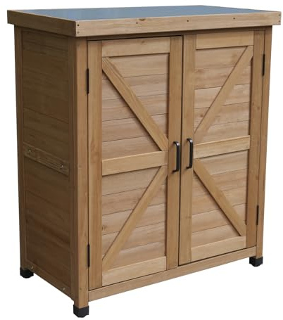 OAFNLWU Outdoor Gartenschrank aus Holz, 80 x 45 x 93 cm, Grau, Wasserfest, Höhenverstellbare Füße, 2 Türen, 2 Einlegeböden (Orange)