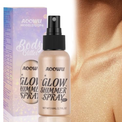 AOOWU Spray de Poudre Paillette, Paillettes de Corps, Spray Paillette, Spray Illuminateur de Peau, Poudre Scintillante Maquillag pour Visage, Corps, Cheveux, Halloween, Mariage, Carnaval, Fête, 02