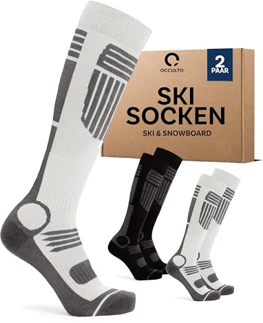 Occulto Herren Skisocken 2er Pack, 4er Pack (Modell: Felix) 2 Paar Schwarz Weiß 47-50