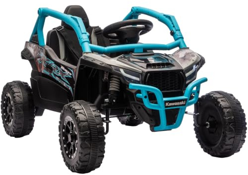 AIYAPLAY Coche Eléctrico para Niños UTV 12V Kawasaki Teryx KRX 1000 Azul | Coche de Batería con 2 Motores, Control Remoto 2,4G, Suspensión Trasera, Faros, USB, para Niños de +3 Años