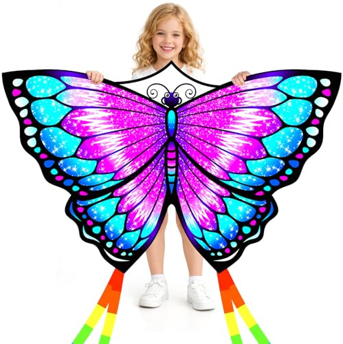 Vspek Gran Cometa de Mariposa, Fácil Volar y Montar, Cometas para Niños con Ola Larga para Niños y Adultos Principiantes, para Playa, Viaje, Juegos al Aire Libre