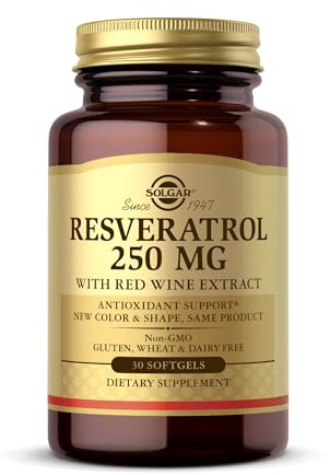 Solgar Resveratrol 250 mg Softgels - Food Supplement, Pack of 30 - Cardiovascular Health - Sourced from Japanese Knotweed - Vegan