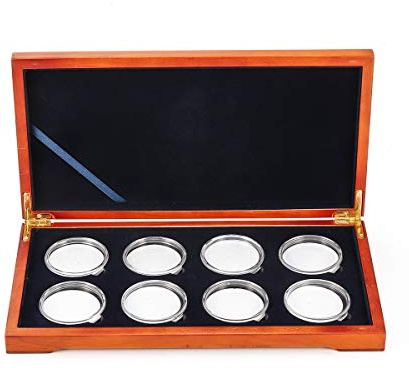 MJJEsports Caja De Madera De Roble Coin Estuche De Madera Piezas De Almacenamiento De Recogida Para 8 Monedas