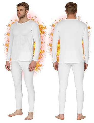 Herobiker Thermo-Unterwäsche-Set für Herren, Ski- und Winterunterwäsche, mit Fleece gefüttert - Wei� - Groß