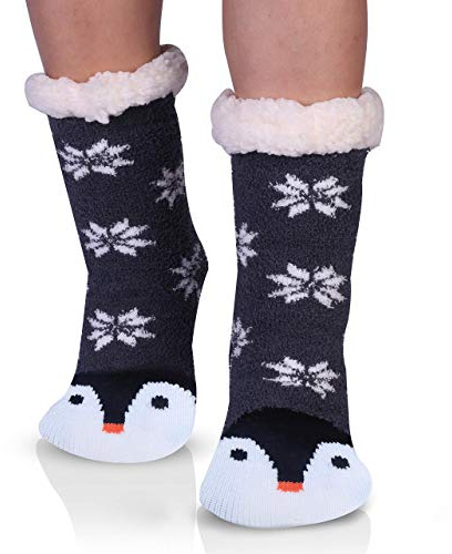 Jeasona Fluffy Slipper Ladies Socks Fleece Cute Warm Cosy Non-slip Winter Penguin Gifts for Women 2.5-5