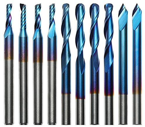 Genmitsu CNC Router Bits 1/8'' Shank End Mill 3.175mm Single Flute Ball Nose V-Groove CNC Cutter for Nylon, Resin, ABS, Acrylic, PVC, MDF, Hardwood, 10pcs, EM10B