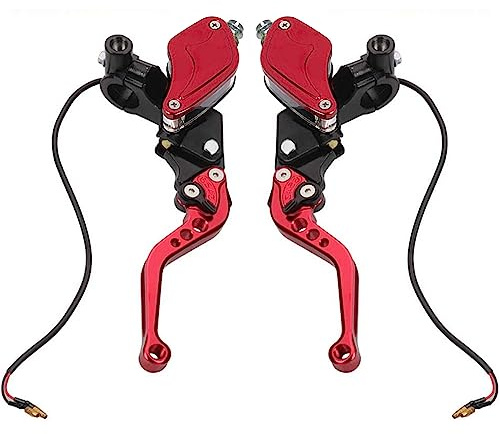 vatkan Motorcycle Brake Clutch Pump Lever with Dual Hydraulic Master Cylinder Reservoir Set 7/8 22mm Piston Universal CNC Compatible with Honda Yamaha Kawasaki Suzuki (Red)