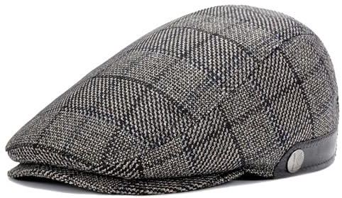 Superora Fodrad rutig platt keps för män justerbar tygkeps hatt en storlek passar alla vintage stil bagare pojke tyghatt, Khaki, one size