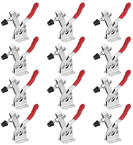 POWERTEC Abrazadera de palanca de 12 unidades, capacidad de 300 libras, abrazaderas horizontales de liberación rápida 201B con punta de presión de goma antideslizante para plantillas y accesorios de