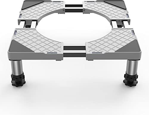 DEWEL Support de Machine à Laver à double tube Base Socle Anti-Vibration pour Frigo Lave-Linge Sèche-Linge Réglable 43cm-67cm Charge 500 kg avec l'Effet Réduiction du Bruit