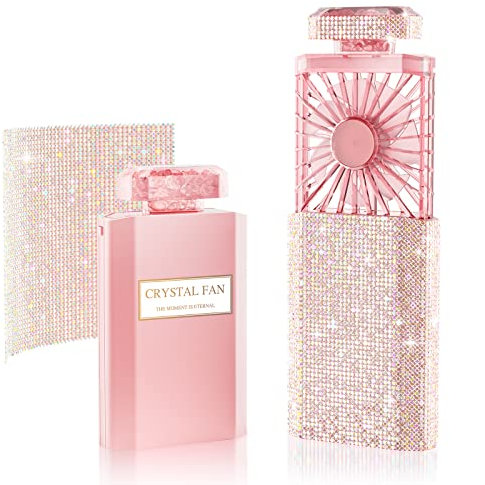 SPOLEY Mini Handheld Fan with Healing Crystal Stone & Aroma Therapy, Powerful Portable Hand Fan, USB Rechargeable 3 Speed, Pull-out of Desk Gifts, Compatible for - Diamond Pink, (PCXS-XFS)