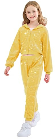 LOLANTA Children Sequin Jacket Party Outfits School Stage Performance Clothing Girls Shining Clothes (Golden, 7-8 Years)