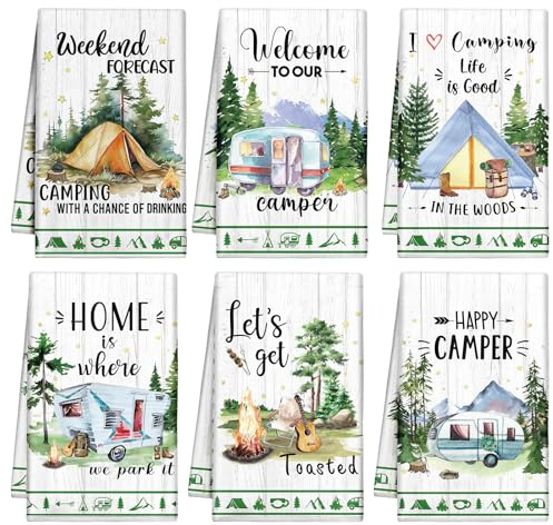 Macarrie 6 Pcs Camping Kitchen Towels Dish Hand Tea Towels Kit