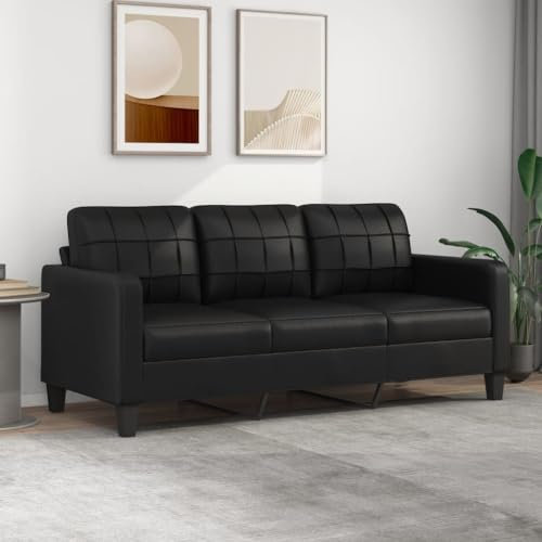 Willood 3 Sitzer Sofa 180cm Couch Loungesofa für Wohnzimmer Wohnung Schlafzimmer Kunstleder Schwarz