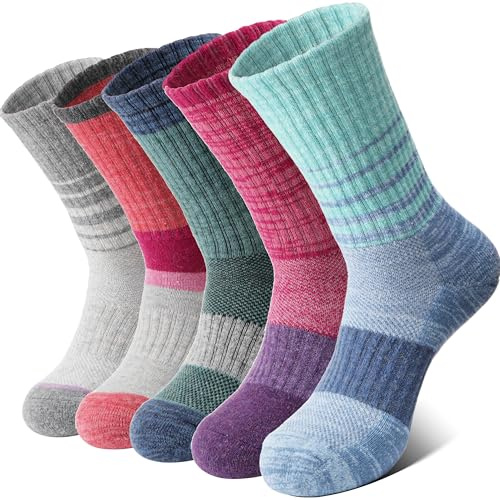 MOSEY KOSY 5 Pairs Women's Wool Walking Hiking Thermal Socks Winter Boot Work Warm Cushion Socks(Multicolor,7-11)