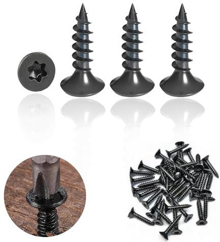 60 tornillos para madera Torx negros, tornillos de acero inoxidable M3 x 12 mm, tornillos para madera, rosca completa, tornillos autorroscantes, tornillos universales, inoxidables para aglomerado