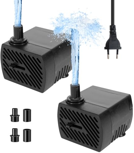 mizikuu 2 Piezas Mini Bomba de Agua, 5W Bomba Sumergible 350L/H, Ultra Silenciosa Con 2 boquillas Ajustable Bomba De Agua Pequeña Para Acuario, Peceras, Estanques, Pozos, Jardines