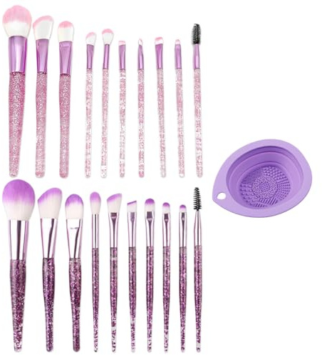 20 stycken makeup-borstar, 1 st vikbar sminkborste rengöringsskål, makeup-borste med glittrande kristallhandtag, fashionabla sminkborstar, concealer-penselset