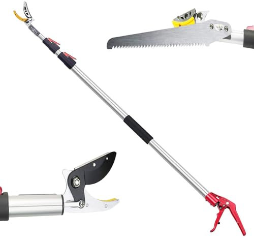 WOOLUCK 1,8-4m Podadora telescópica, Recortadora de mango largo con abrazadera de aluminio, recogedor de frutas telescópico, recorte de ramas, largo alcance