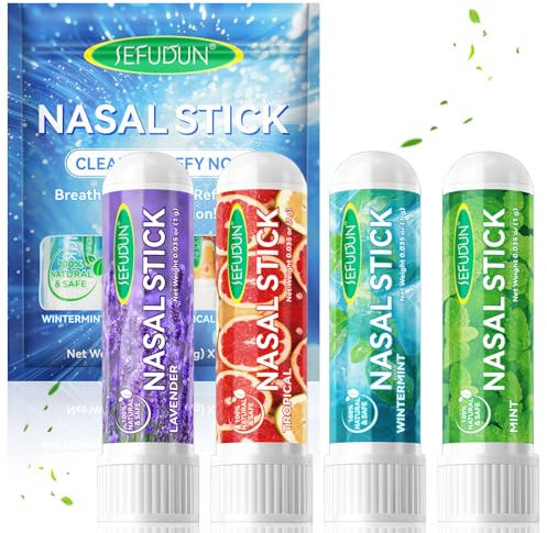 Nasal Stick 4 Pack, Palitos Nasales con Aroma a Aceite Esencial, Inhalador Nasal de Aromaterapia de Menta, Alivio Rápido de la Congestión Nasal, Mejora la Respiración y la Concentración.